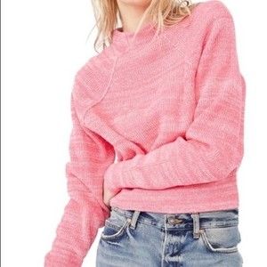 Free people pink too good chucky knit pullover sweater sz xl